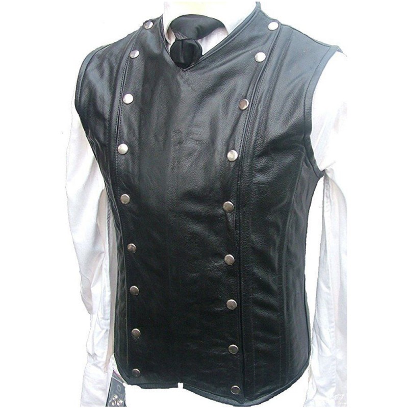 Men's Real Leather Steel Boned STEAMPUNK Waistcoat Military Vest Corset GOTH Victorian 